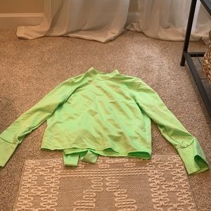 Open back neon green satin shirt